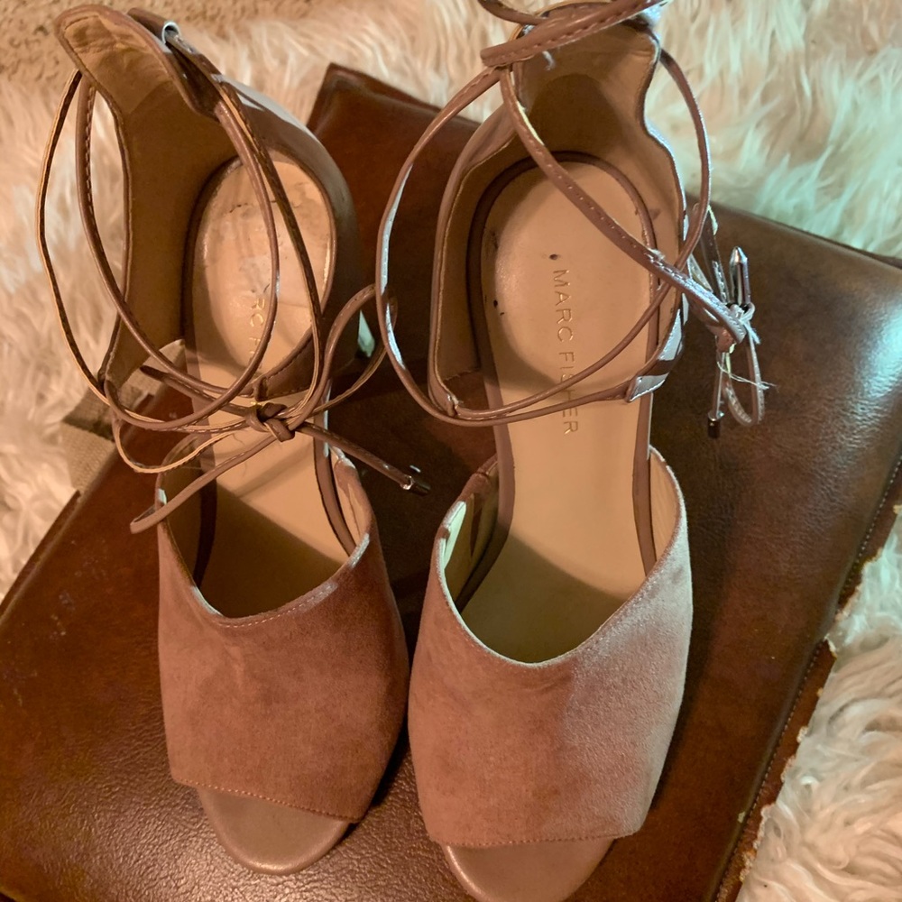 Suede peep toe heels